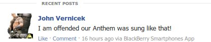 "I am offended our Anthem was sung like that!"