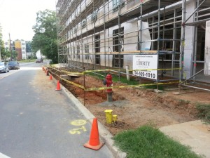 A backhoe digging in this ditch ruptured a gas main this morning