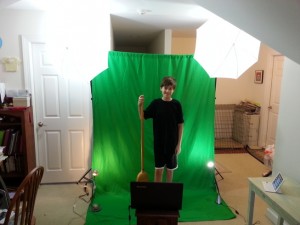 Travis's green screen setup. Lights are helpful but not necessary.