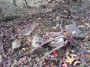 Broken bench from gardens, and are these the mounting stones on the right?